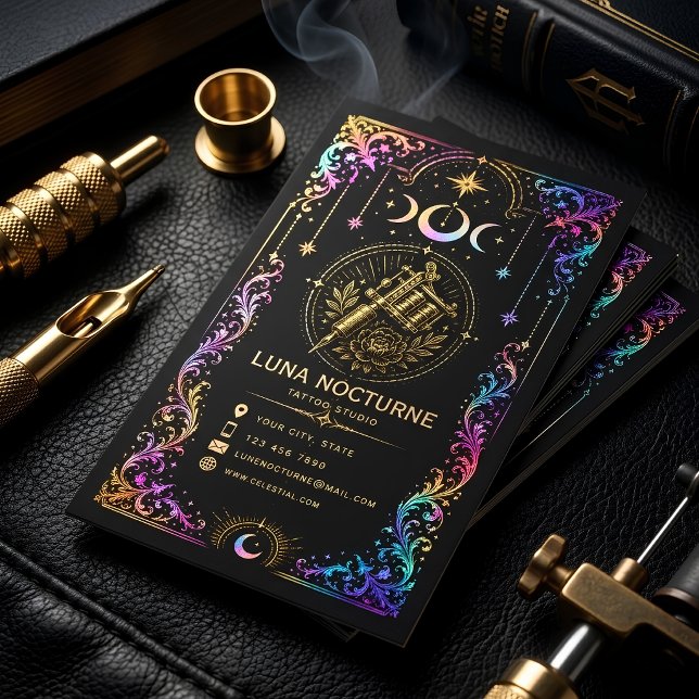 Carte De Visite Studio de tatouage céleste de luxe Mystic Moon Tat (Créateur téléchargé)