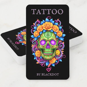 Carte De Visite Studio de tatouage moderne Rose Floral Crâne Art g