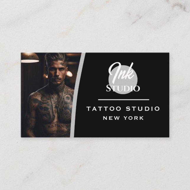 Carte de visite Studio de tatouage Photo noire | (Devant)