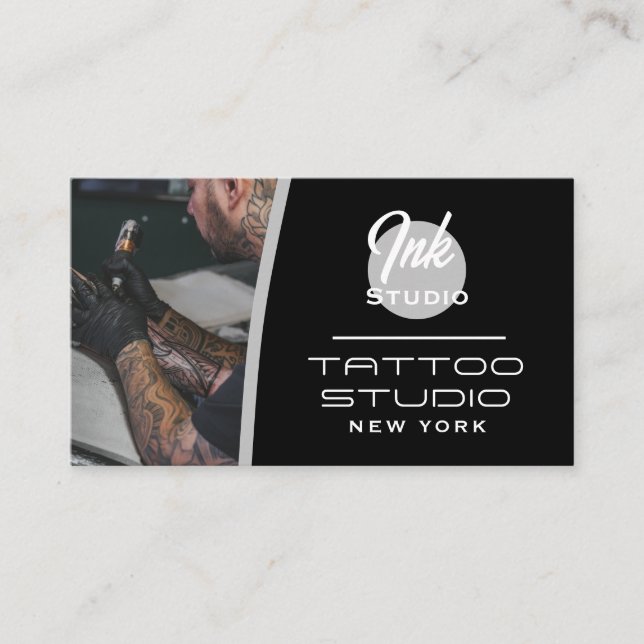 Carte de visite studio de tatouage photo noire | (Devant)