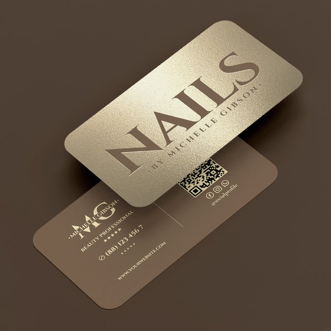 Carte De Visite Studio de Technicien Ongulaire de Luxe Brun Faux O (Luxury Nail Tech Studio Brown Faux Gold Business Card
)