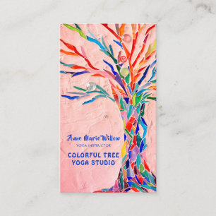 Carte De Visite Studio de Yoga dans les arbres colorés Coral