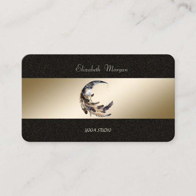 Carte De Visite Studio de yoga Moon Feather Gold Black (Devant)
