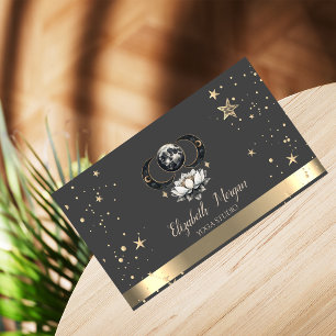 Carte De Visite Studio de Yoga Moon Gold Stars Lotus Gris