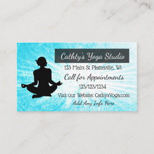 Carte De Visite Studio Yoga Zen Thème Bleu et Noir