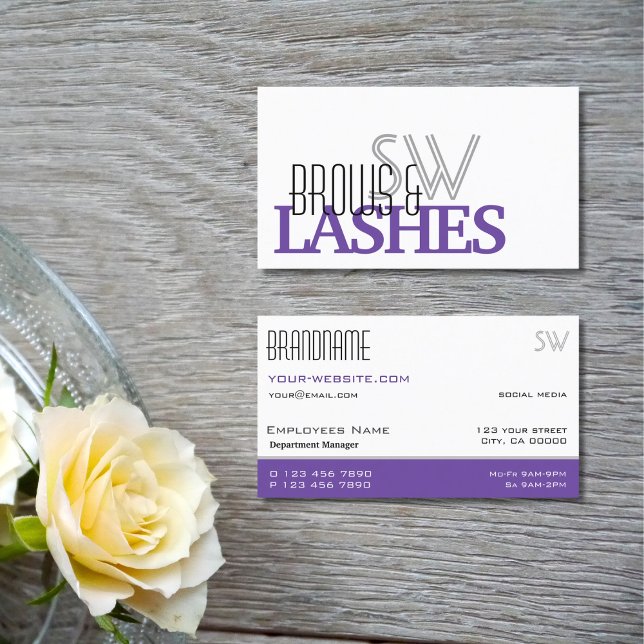 Carte De Visite Style blanc violet noir simple avec Monogramme (Créateur téléchargé)
