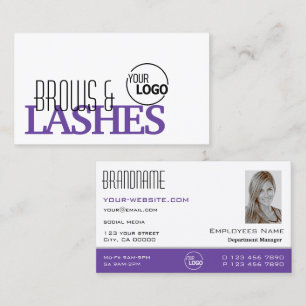 Carte De Visite Style blanc violet simple avec logo et photo