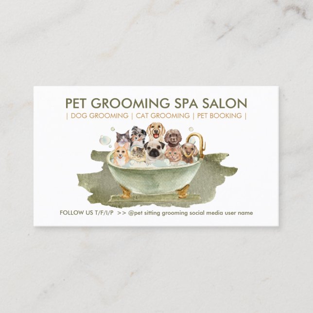 Carte De Visite Style Boho Grooming Animaux Spas Chats Chiens (Devant)