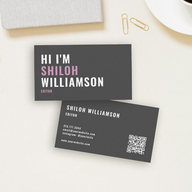 Carte De Visite Style Bold Cool Striking Moderne Typographie (Bold Striking QR business card for small businesses)