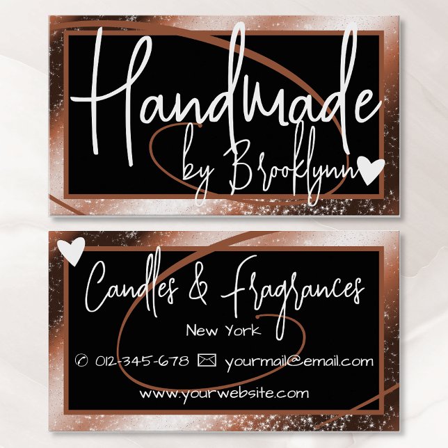 Carte De Visite Style Brown Gold Frame Coeur fait à la main par no (Créateur téléchargé)