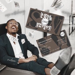 Carte De Visite Style Brown gris blanc avec logo et monogramme