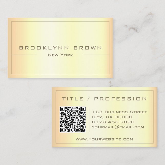 Carte De Visite Stylé Classe Dégradé Or Clair avec Code QR (Devant / Derrière)