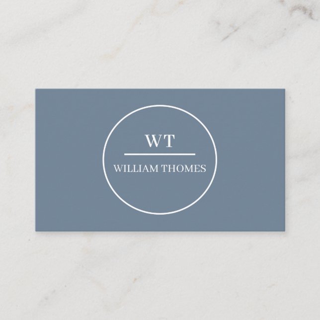Carte De Visite Style Commercial Minimal Monogramme Bleu Foncé (Devant)
