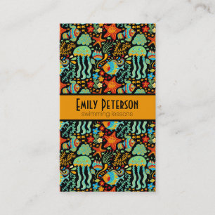 Carte De Visite Style de dessin animé Abstrait à vie aquatique col