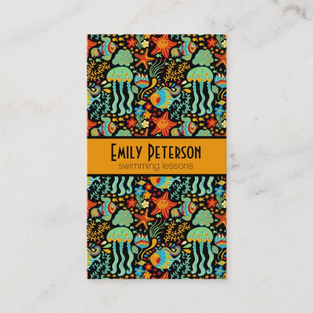 Carte De Visite Style de dessin animé Abstrait à vie aquatique col (Devant)