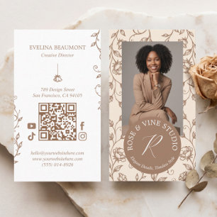 Carte De Visite Style Élégant Fleur Sauvage Floral Monogramme Phot