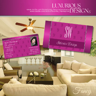 Carte De Visite Style Fille rose moderne avec Monogramme et photo