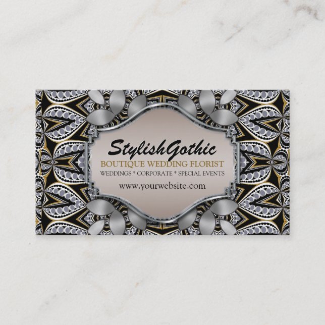 Carte De Visite Style Fusion Argent Noir Or Baroque BizCards (Devant)