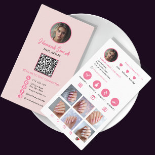 Carte De Visite Style Instagram rose QR Code Nail Artiste