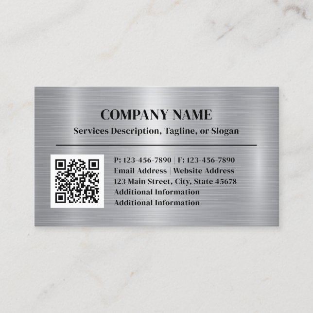Carte De Visite Style Métal Acier Brossé Aluminium Ajouter QR Code (Devant)