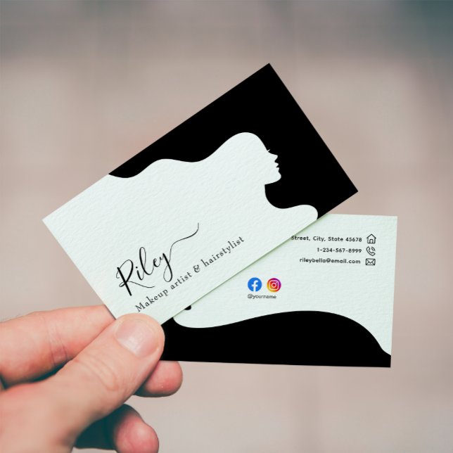 Carte De Visite Style moderne coiffeur noir et blanc (Créateur téléchargé)