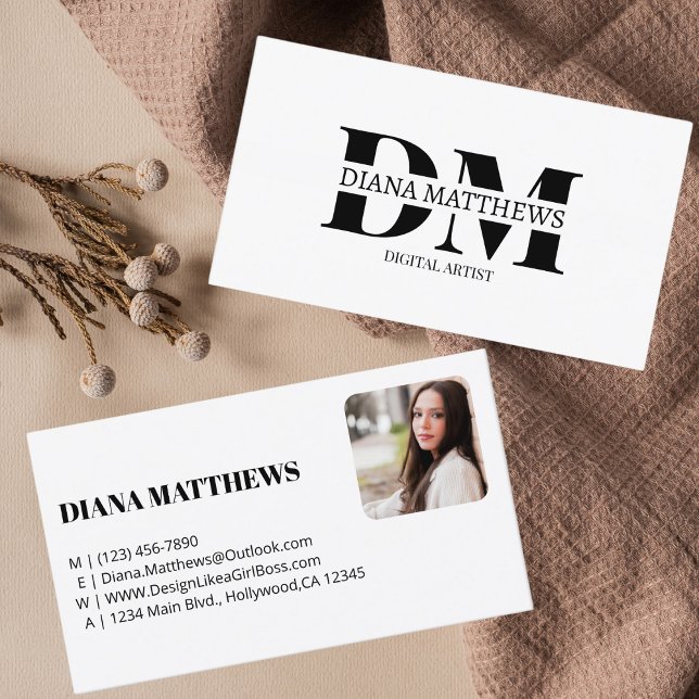 Carte De Visite Style moderne noir blanc, photo professionnelle (Créateur téléchargé)