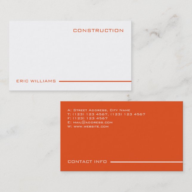 Carte De Visite Style moderne professionnel élégant orange (Devant / Derrière)