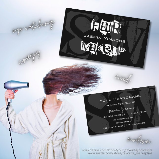 Carte De Visite Style noir blanc et gris avec Monogramme moderne (Créateur téléchargé)