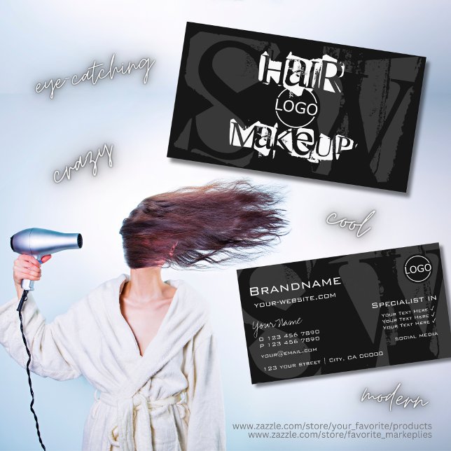 Carte De Visite Style noir blanc gris avec logo et monogramme (Créateur téléchargé)