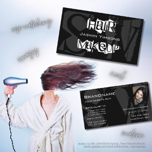 Carte De Visite Style noir blanc gris avec photo et monogramme