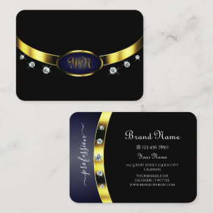 Carte De Visite Style noir et or avec Initiales Rhinestones