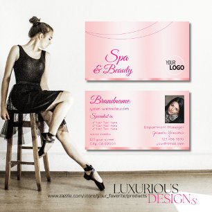 Carte De Visite Style Pastel rose glamour avec logo et photo