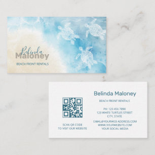Carte De Visite Style plage Turtasses blanches Scan QR Code