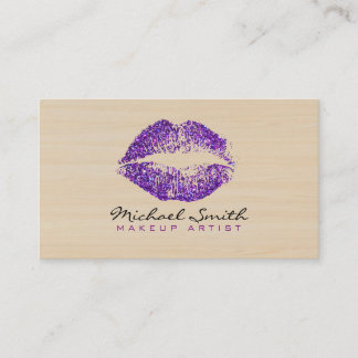 Carte De Visite Style Purple Lips maquillage Artiste Bois moderne