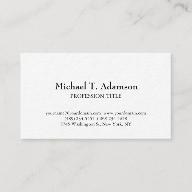 Carte De Visite Style rétro Élégant Plaque blanche simple (Devant)