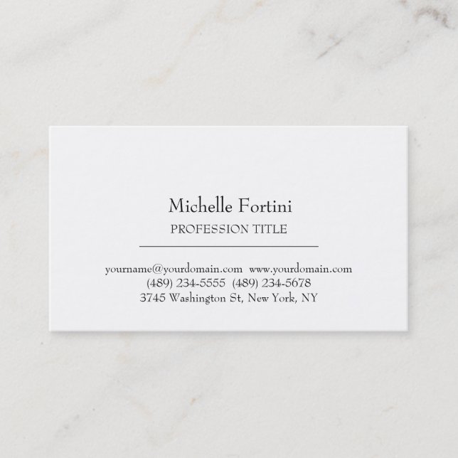 Carte De Visite Style Rétro Élégant Plaque Simple Blanc Minimalist (Devant)