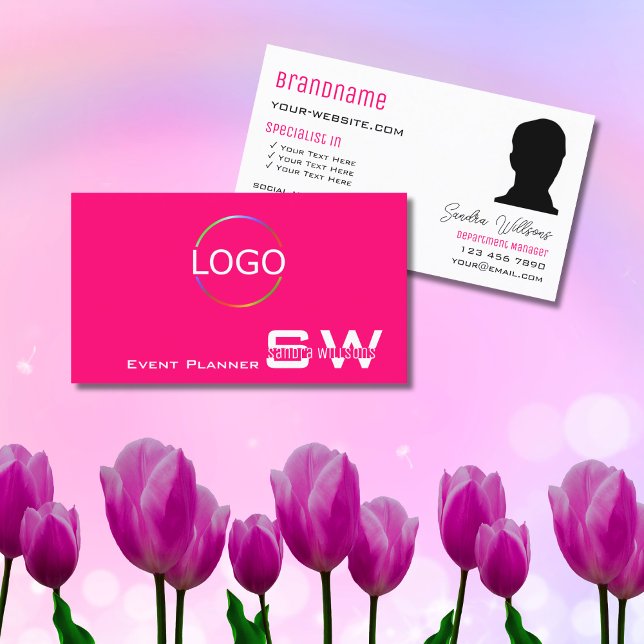 Carte De Visite Style rose blanc avec logo et photo Monogram (Créateur téléchargé)