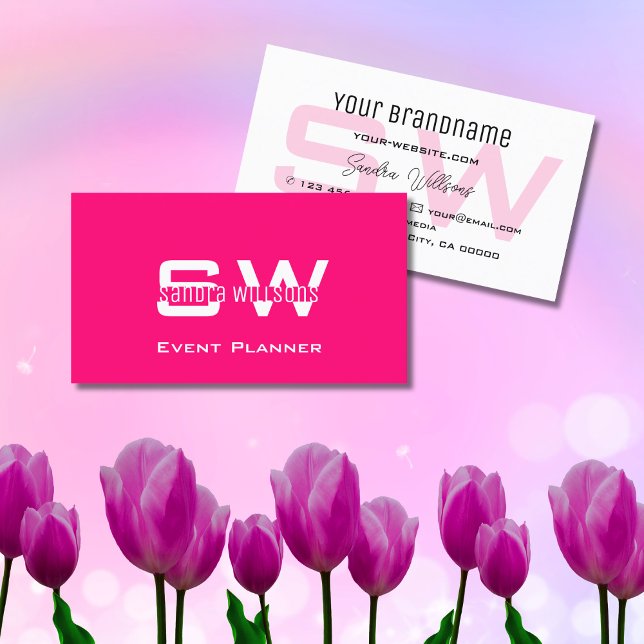Carte De Visite Style rose et blanc moderne simple avec Monogramme (Créateur téléchargé)