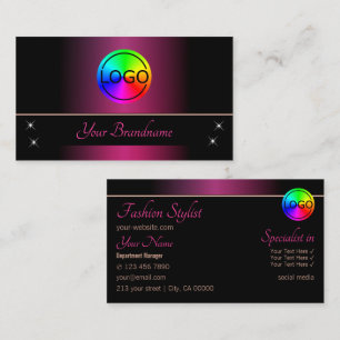 Carte De Visite Style rose et noir chic avec logo professionnel