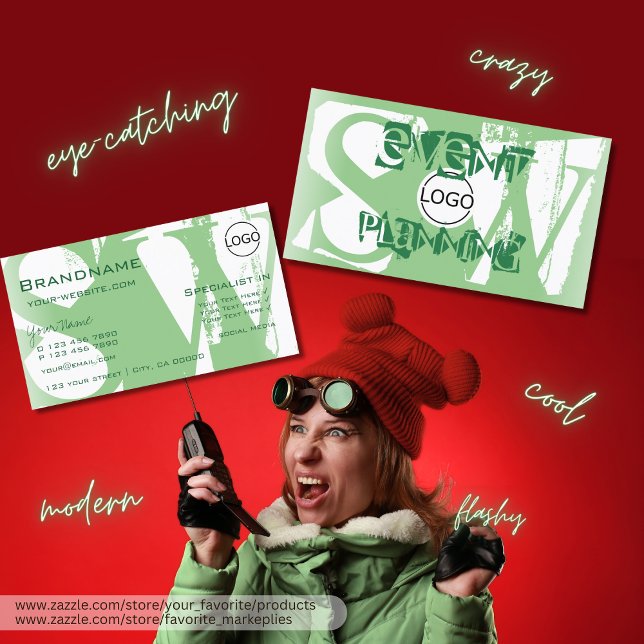 Carte De Visite Style Sage Vert Blanc avec logo et monogramme (Créateur téléchargé)