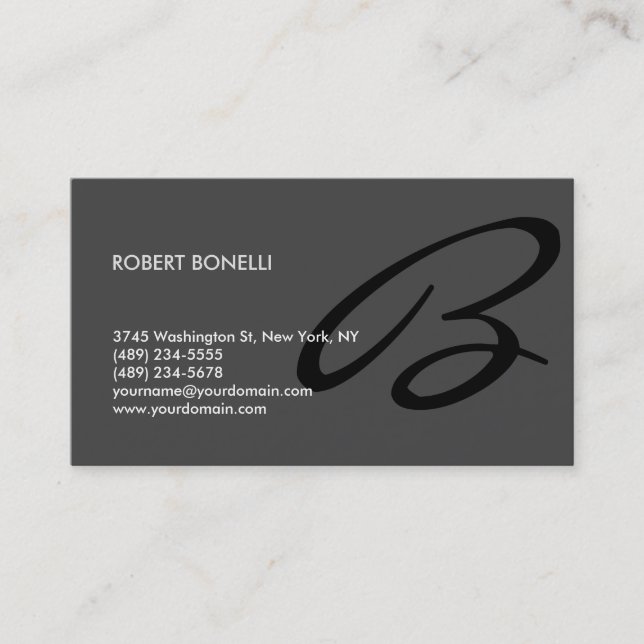 Carte De Visite Stylé tendance gris noir Monogramme (Devant)