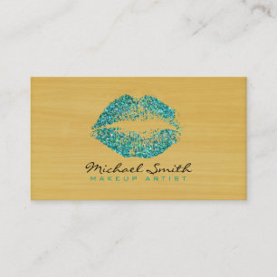 Carte De Visite Style Turquoise Lips Maquillage Artiste Bois Moder