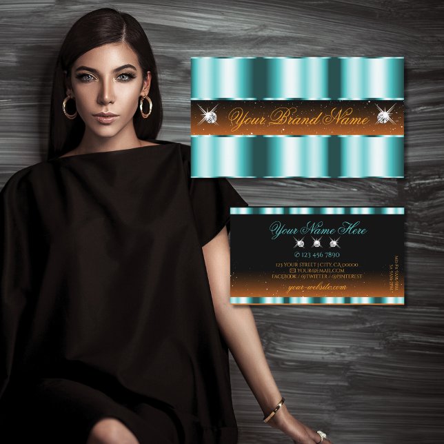 Carte De Visite Style Turquoise Orange Noir Éparkle Bijoux de luxe (Créateur téléchargé)