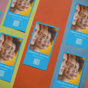 Carte De Visite Style unique bleu personnalisé photo et code Qr Dé