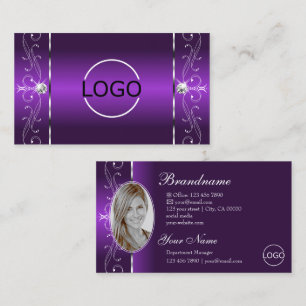 Carte De Visite Style violet blanc squigglé Bijoux Logo & Photo