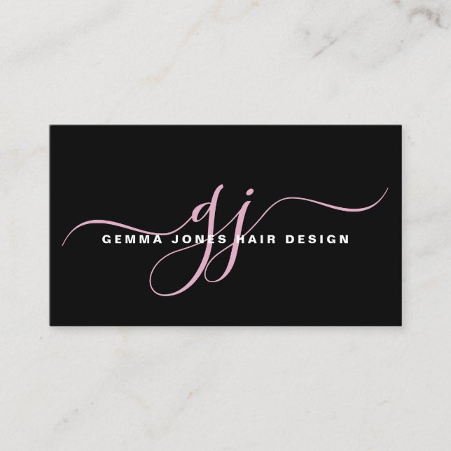 Carte De Visite Stylet de cheveux moderne Pink Script Monogramme n (Devant)