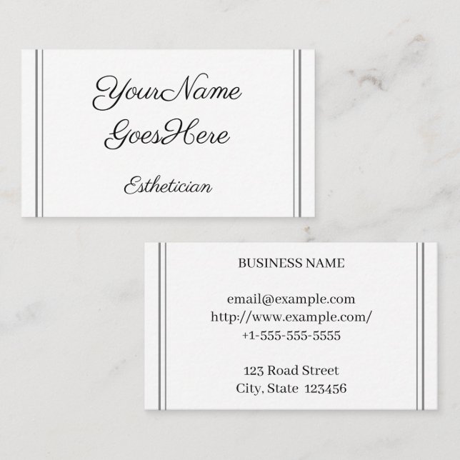 Carte De Visite Stylish & Chic Esthetician Business Card (Devant / Derrière)