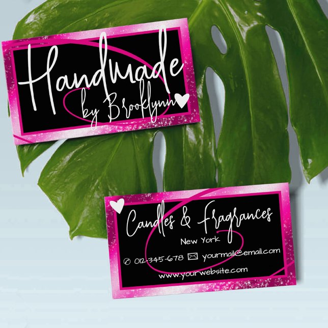 Carte De Visite Stylish Girly Rose Cadre Coeur fait main par nom (Créateur téléchargé)