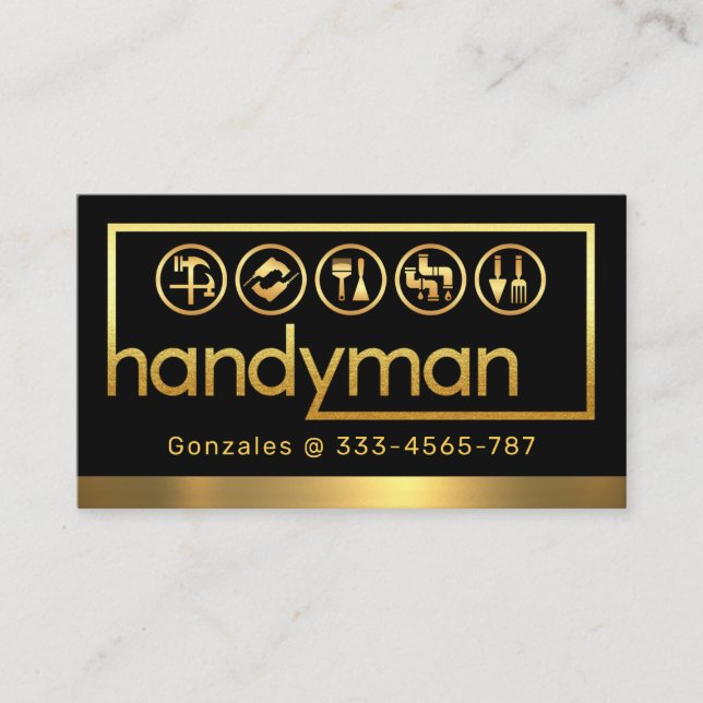 Carte De Visite Stylish Gold Handyman Tools Frame (Devant)