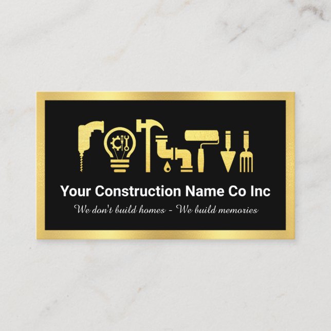 Carte De Visite Stylish Gold Handyman Tools Gold Frame (Devant)